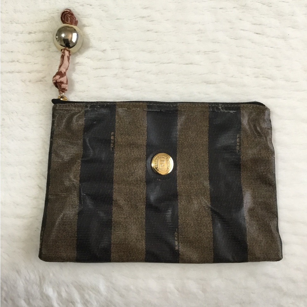 Fendi Vintage Early 1990's Pequin Coated Canvas Cosmetic Small Clutch Bag